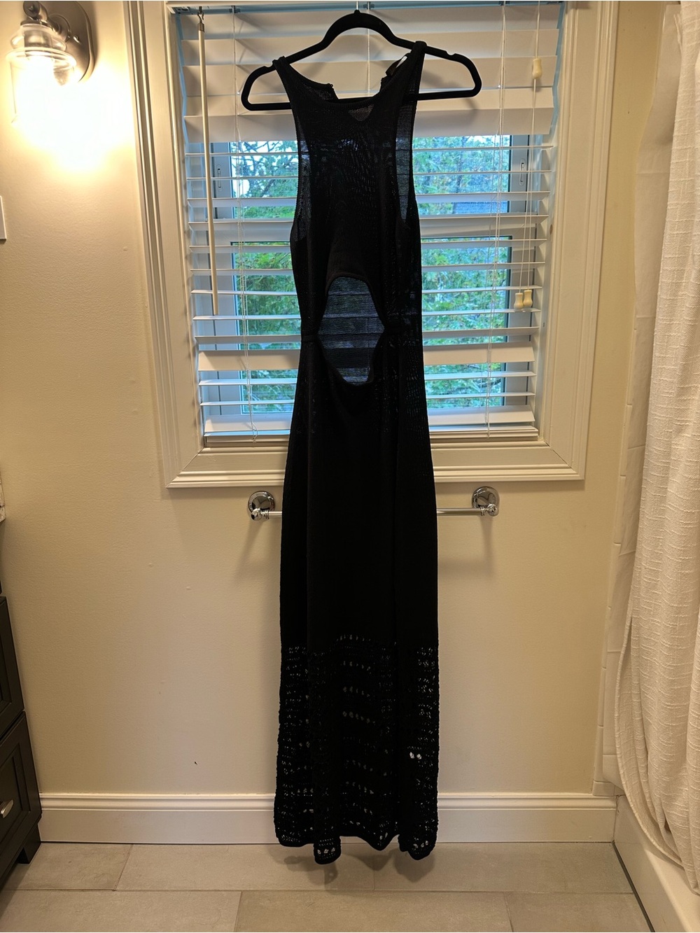 House of Harlow 1960 Black Maxi Dress with Cutout and Crochet Hem